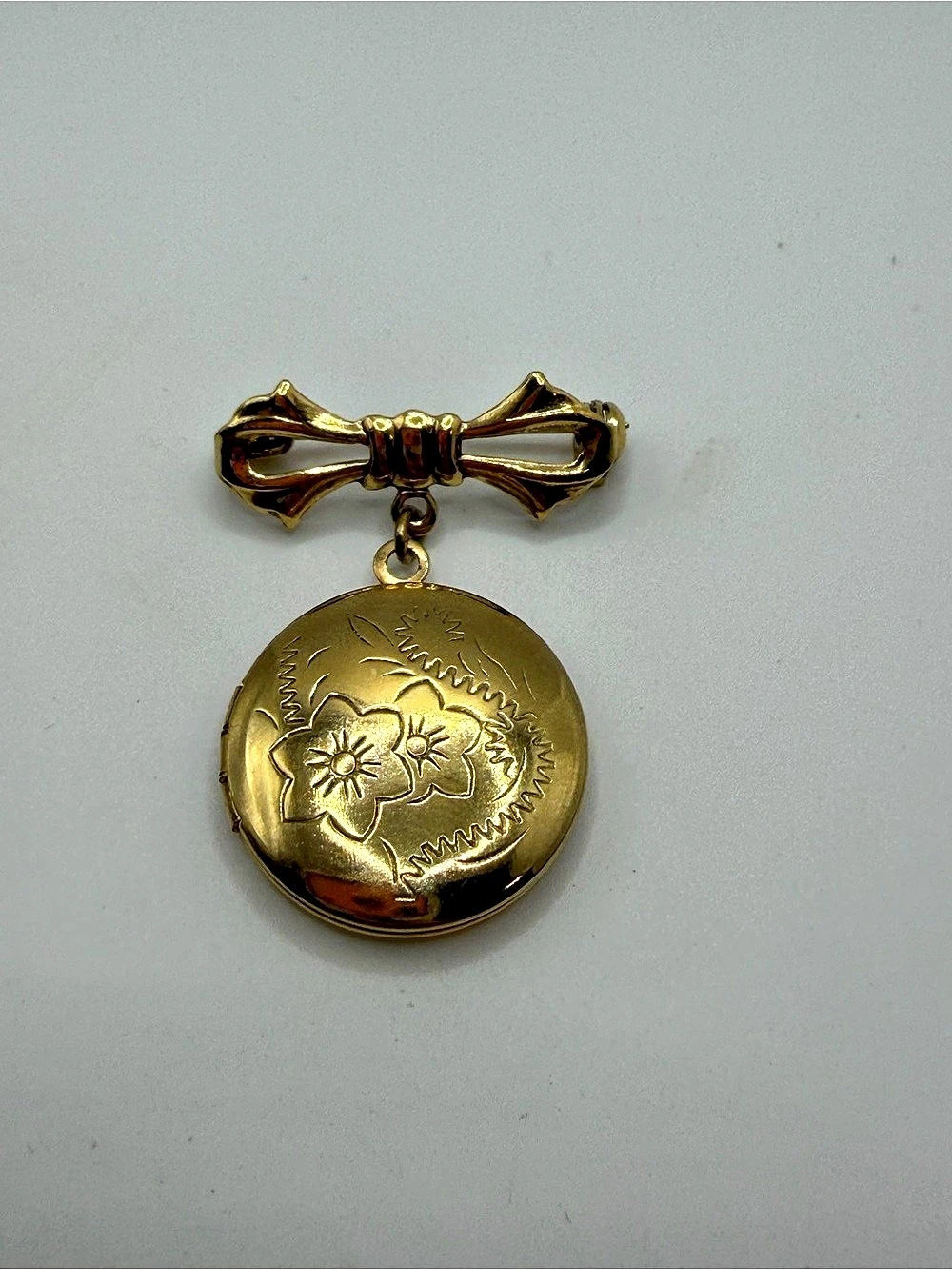 Gold-Tone Bow Locket Brooch